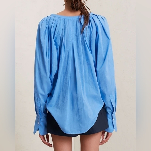 A.L.C. NWT Nomad Pleated Cotton Blouse In Blue Sea - Picture 4 of 7